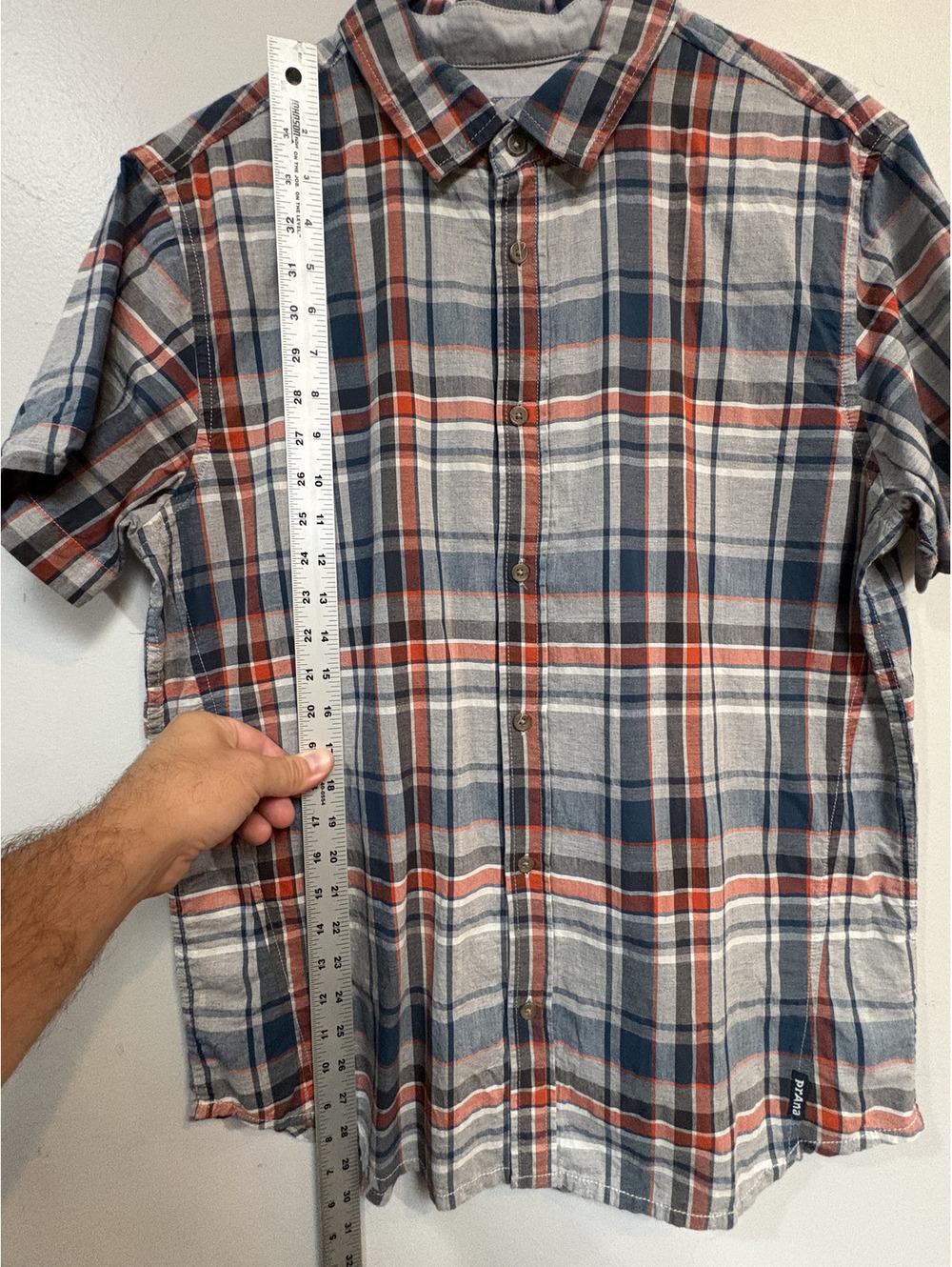 prAna Men's Medium Organic Cotton Short Sleeve Plaid Shirt